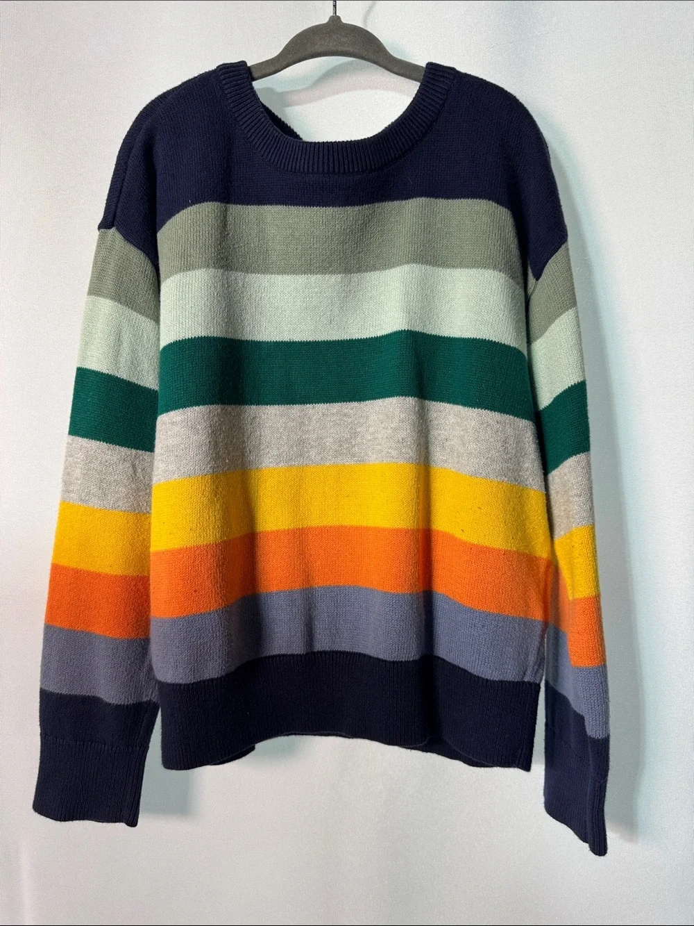 GAP Multicolor Striped Crewneck Sweater - Navy, Green, Yellow, Orange Size 6B